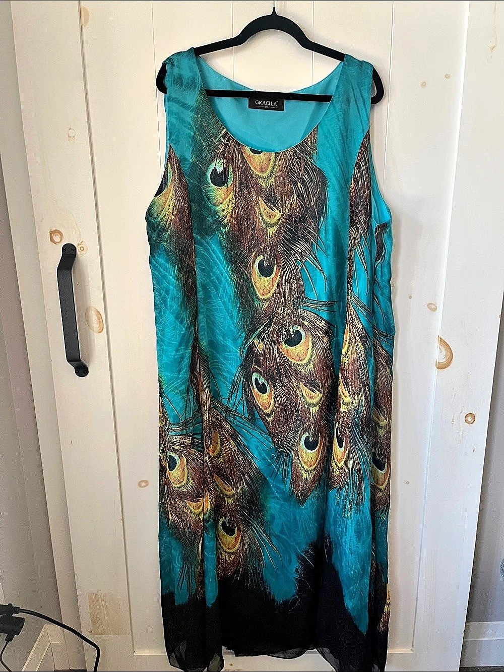 Graciela Peacock Print Maxi Dress Size 5XL Like New